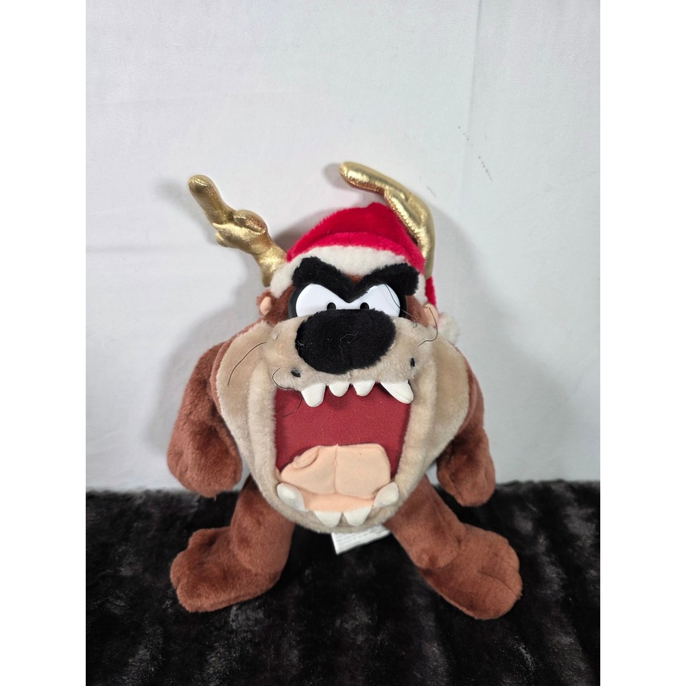 Vintage 1998 Looney Tunes Taz Christmas Reindeer Santa Plush Play By Play 9"